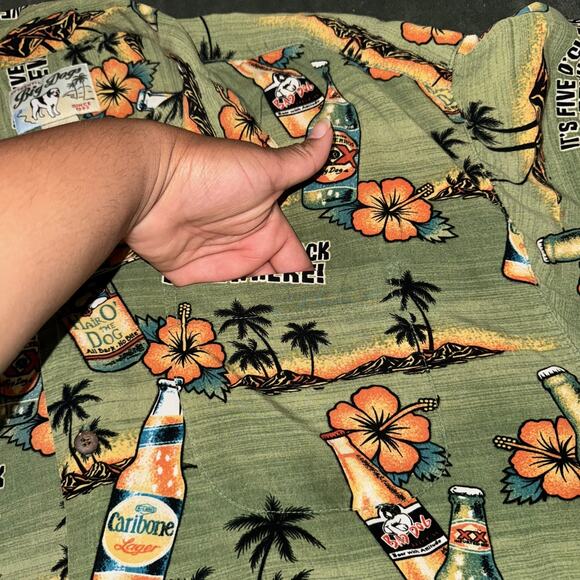 Big Dogs Hawaiian Five O'Clock Shirt Men's Large Green Tropical Floral Button-Up - Picture 4 of 7